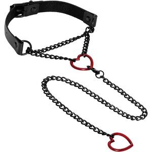 2PCS Black Choker Necklace for Women Leather Chokers Collar and Leash Set Goth S